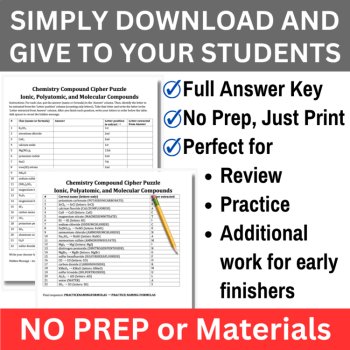 Ionic, Polyatomic, Molecular Compounds Cipher Puzzle - Naming & Formula Writing, image 2