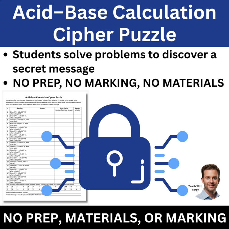 Acid–Base Calculation Cipher Puzzle - Chemisty Activity | Solving pH/pOH