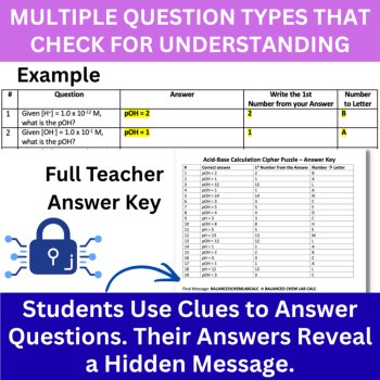 Acid–Base Calculation Cipher Puzzle - Chemisty Activity | Solving pH/pOH, image 4