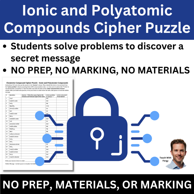 Ionic and Polyatomic Compounds Cipher Puzzle | Naming and Formula Writing