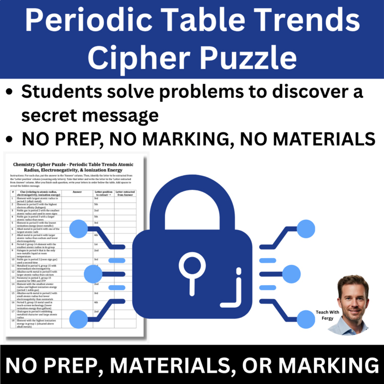 Periodic Table Trends Cipher Puzzle - Chemistry Activity | Atomic Radius