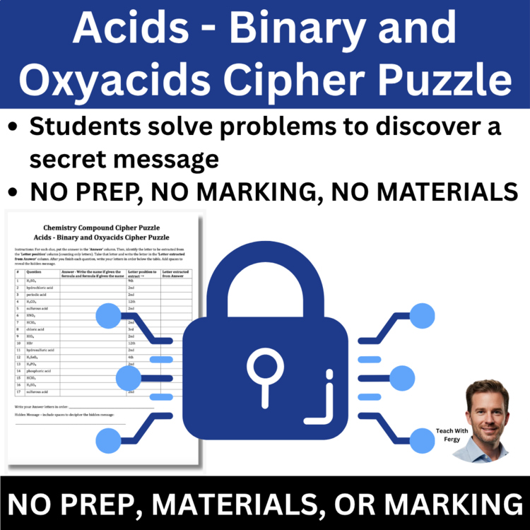 Acids - Binary and Oxyacids Cipher Puzzle - Chemistry Naming Activity