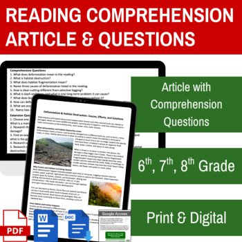 Deforestation & Habitat Destruction Reading | 6th, 7th, 8th Grade | Biodiversity, image 2