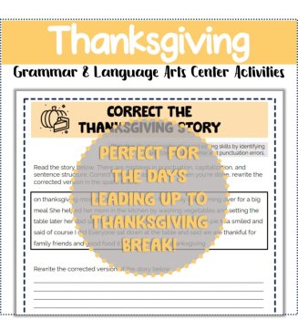 Thanksgiving Grammar & Language Arts Center Activities grades 3-5, image 2