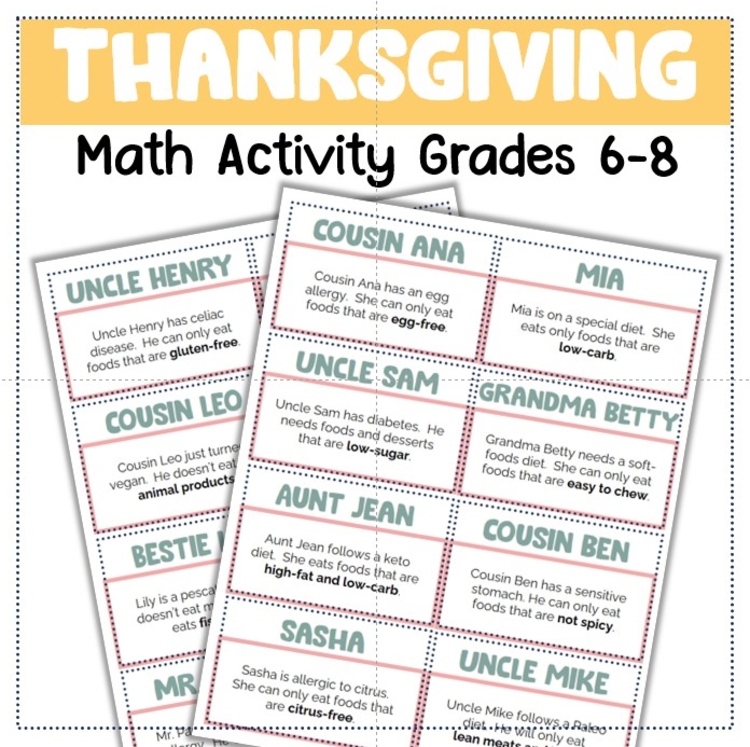 Thanksgiving Math Budgeting Activity for 6-8 Grade
