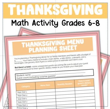 Thanksgiving Math Budgeting Activity for 6-8 Grade, image 2