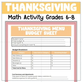 Thanksgiving Math Budgeting Activity for 6-8 Grade, image 3