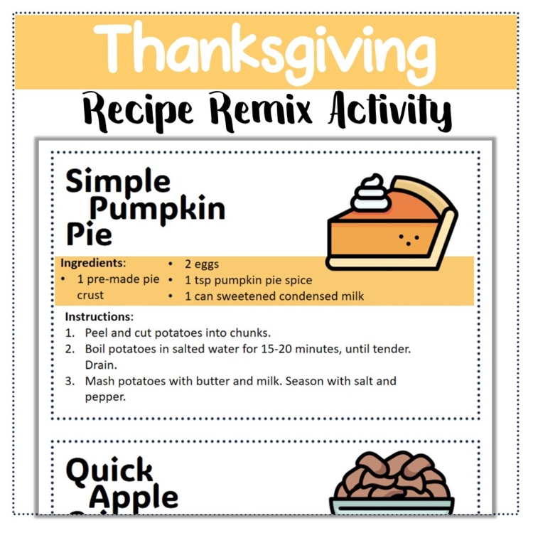 Thanksgiving Recipe Remix Activity - Fun & Creative ELA Project for Grades 3-6
