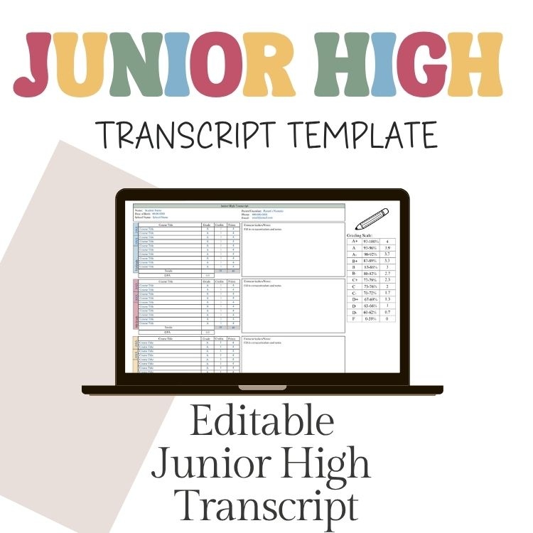 Editable Junior High Transcript Printable Canva Template