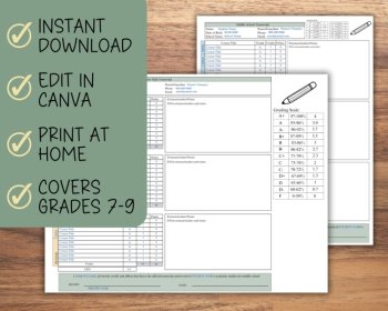 Editable Junior High Transcript Printable Canva Template, image 3