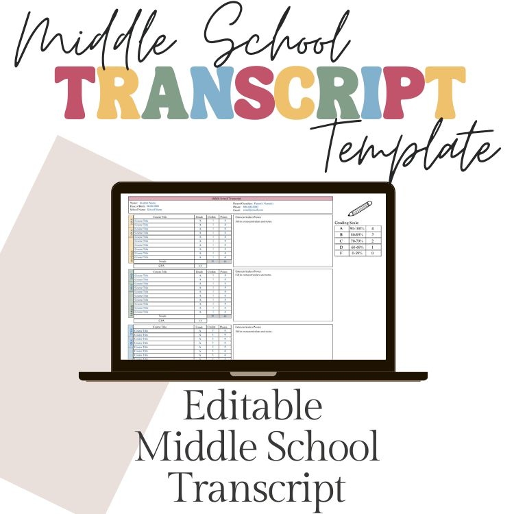 Middle School Transcript Template Editable Canva Template