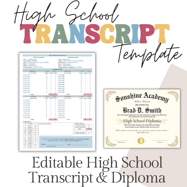 Homeschool Transcript Editable Homeschool Transcript Template