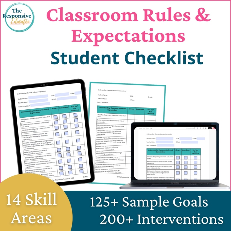 Classroom Behavior Rules Expectations Checklist Goals Interventions Data Sheets