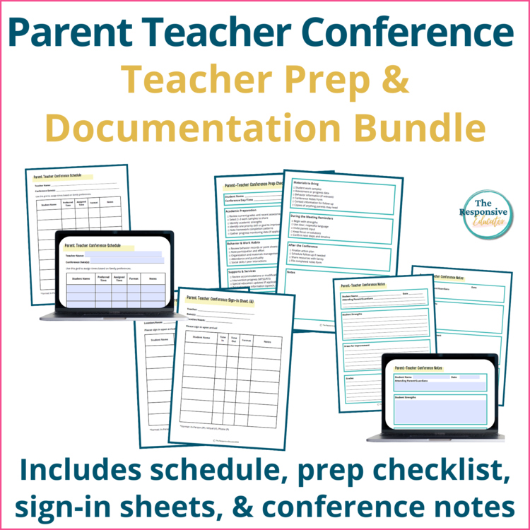 Parent Teacher Conference Schedule Checklist Sign-In Sheets Notes Forms Editable