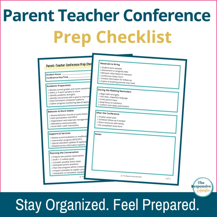 Parent Teacher Conference Prep Checklist