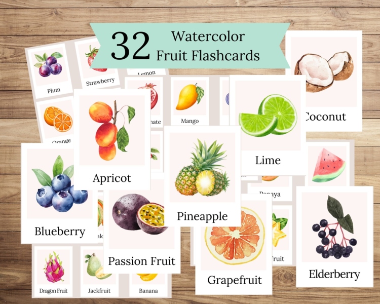 Fruit Flashcards For Preschool Flashcard Activity Montessori Cards with Spanish
