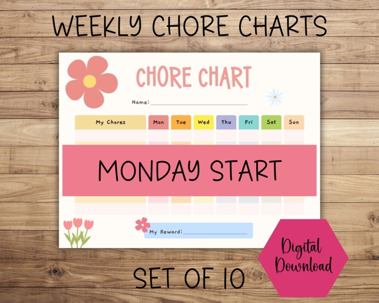 Printable Weekly Chore Chart for Kids - Monday Start