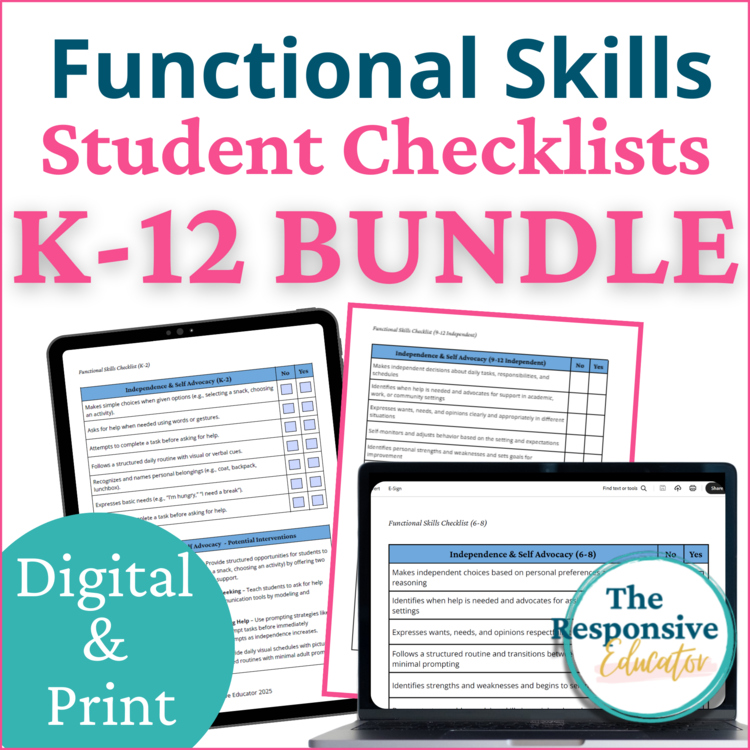 Functional Life Skills Checklist, IEP Goals & Interventions K–12th Grade Bundle