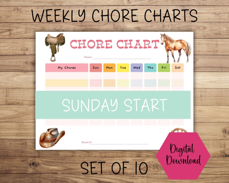 Printable Chore Chart For Kids Weekly With A Sunday Start