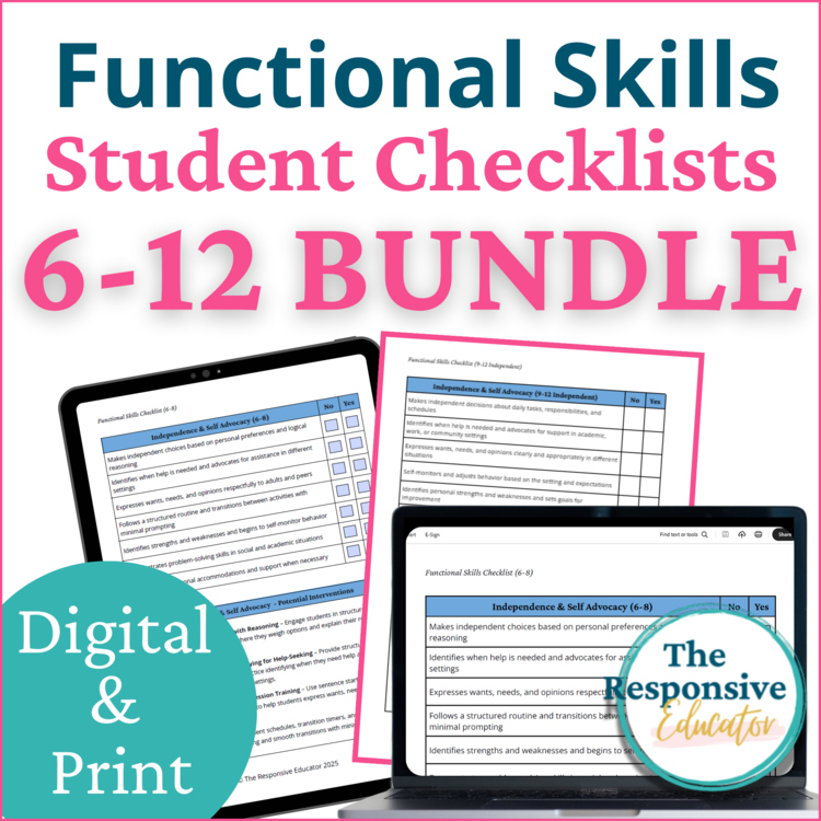 Functional Life Skills Checklist, IEP Goals & Intervention 6th–12th Grade Bundle