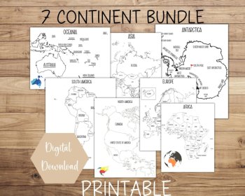 7 Continent Map Bundle | Printable | Instant Download | PDF, image 2