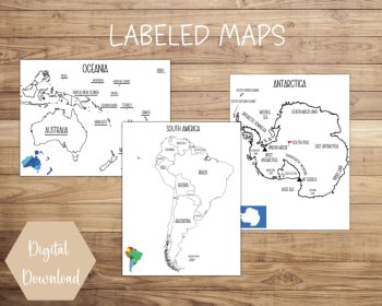7 Continent Map Bundle | Printable | Instant Download | PDF, image 3