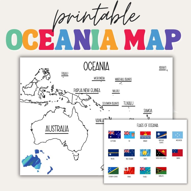 Map of Oceania | Printable | Instant Download | PDF
