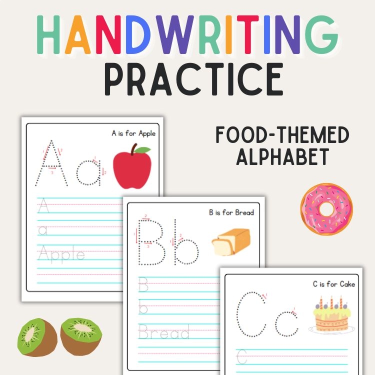 Food-Themed Alphabet Handwriting Practice Sheets