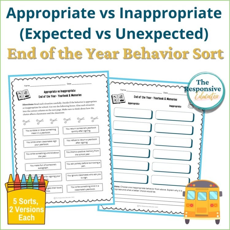 End of the Year Appropriate vs Inappropriate Expected vs Unexpected Sort