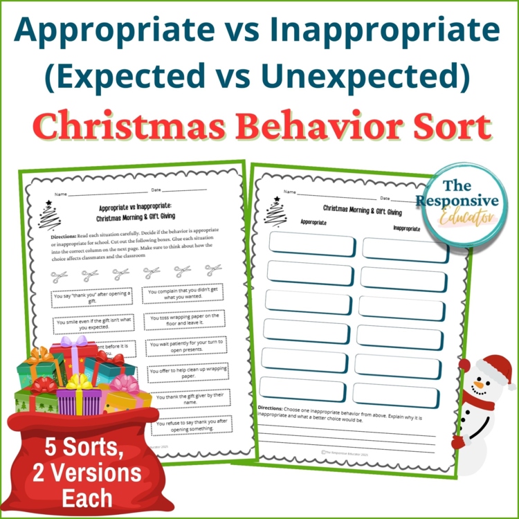 Christmas Expected vs Unexpected Behaviors Choices Sort Activity Social Skills