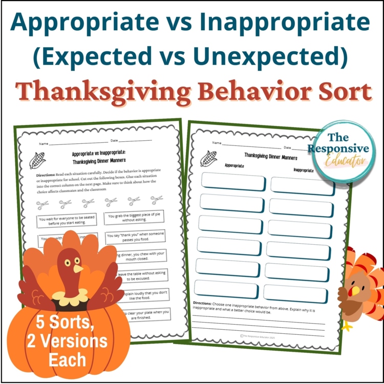Thanksgiving Expected vs Unexpected Behaviors Choices Sort Activity SEL