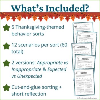 Thanksgiving Expected vs Unexpected Behaviors Choices Sort Activity SEL, image 2