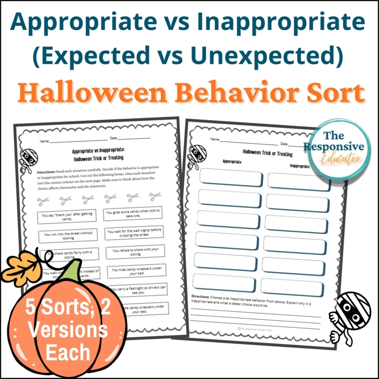 Halloween Expected vs Unexpected Behaviors Choices Sort Activity Social Skills