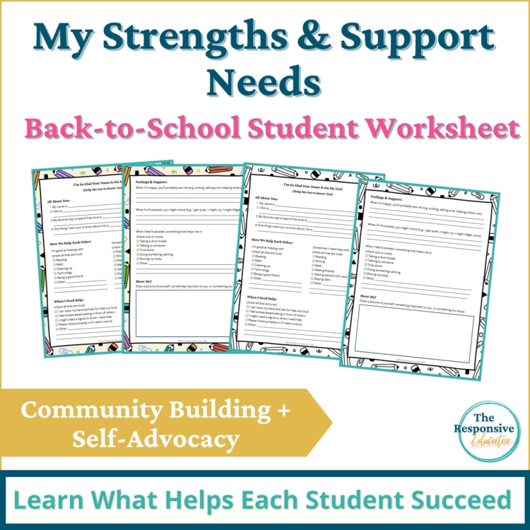 Student Back to School Worksheet Community Building Questions Self Advocacy