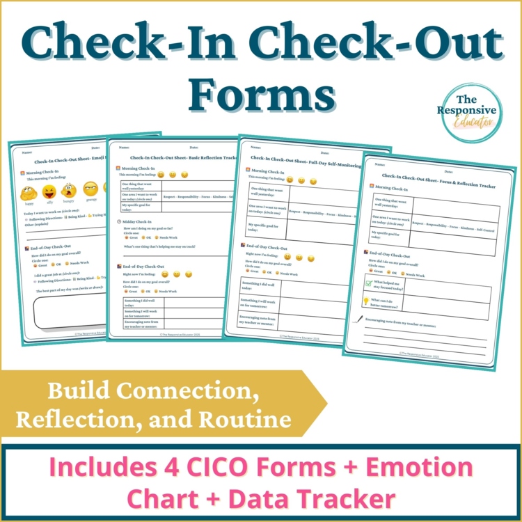 Check In Check Out (CICO) Behavior Sheet SEL Feelings Emotion Check In Chart