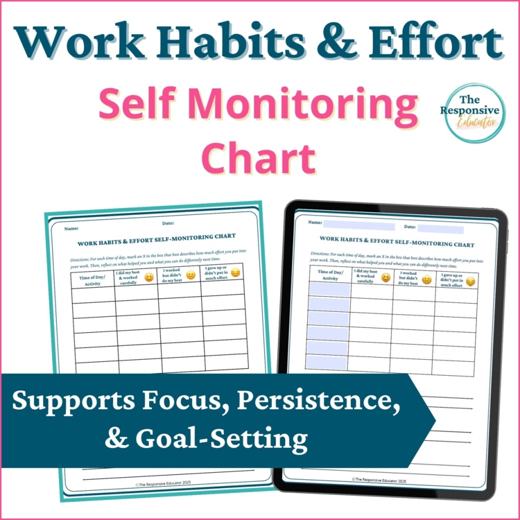 Work Habits Effort Self Monitoring Checklists Students Self Awareness Worksheet