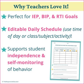 Work Habits Effort Self Monitoring Checklists Students Self Awareness Worksheet, image 4