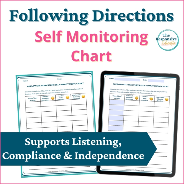 Following Directions Self-Monitoring Checklists Students Behavior Chart Tracker