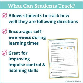 Following Directions Self-Monitoring Checklists Students Behavior Chart Tracker, image 2