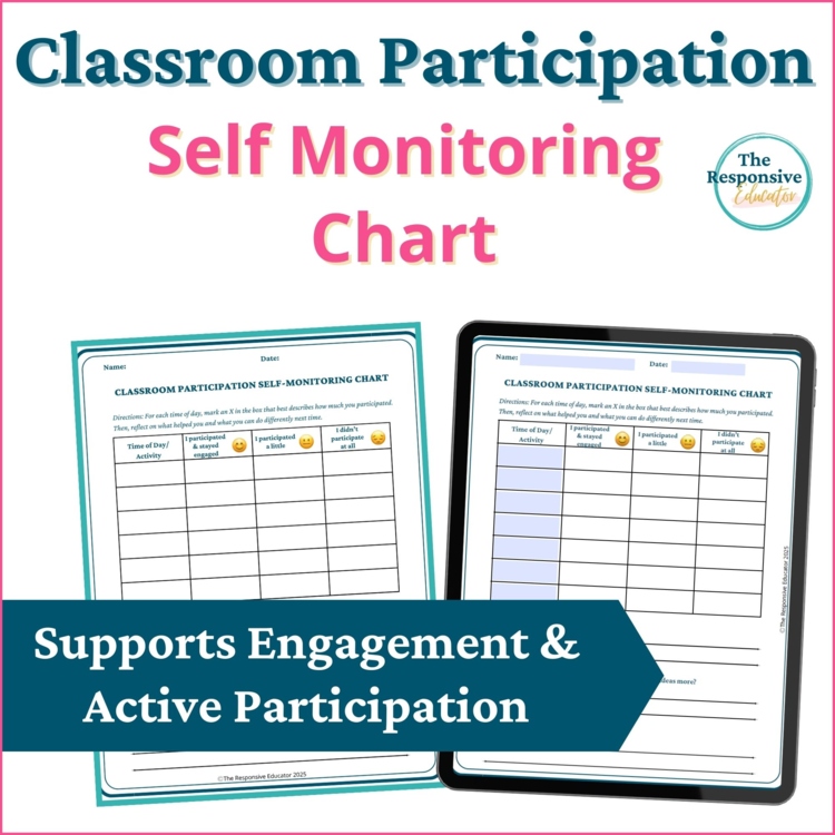 Class Participation Tracker Self Monitoring Worksheet Students Self Awareness