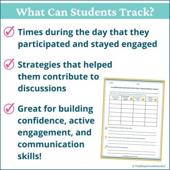 Class Participation Tracker Self Monitoring Worksheet Students Self Awareness, image 2