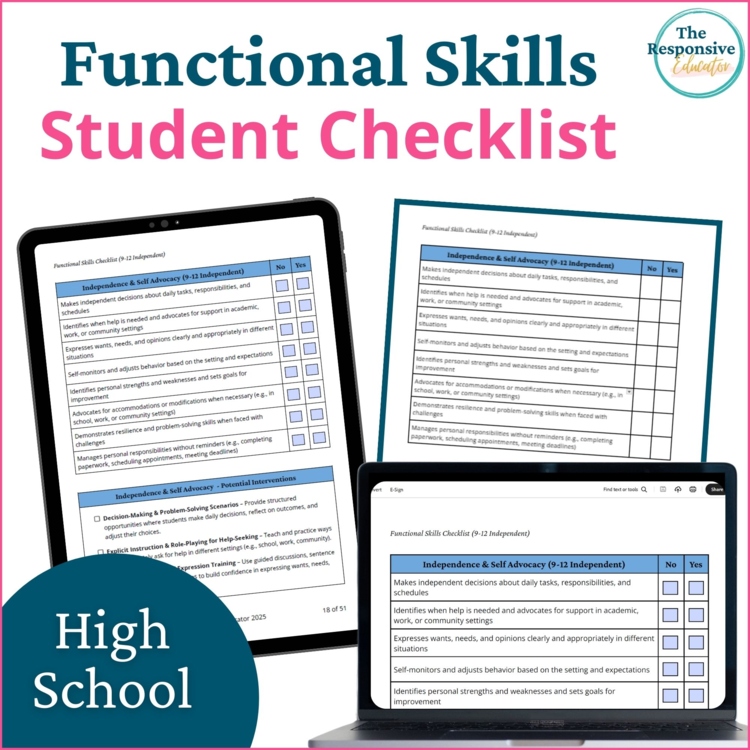 Functional Life Skills Checklist IEP Goals & Interventions 9th-12th Grade Bundle