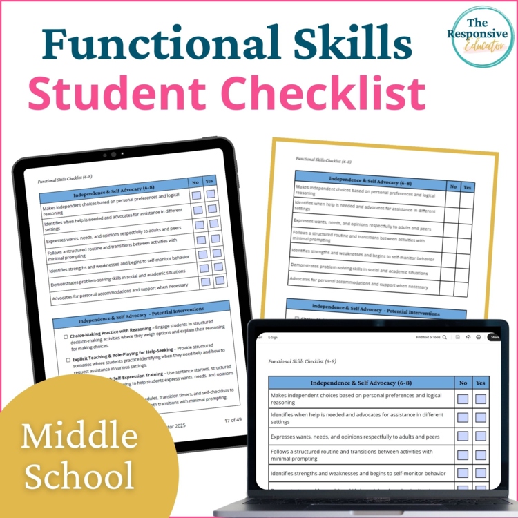 Functional Life Skills Checklist, IEP Goals & Interventions 6th-8th Grade