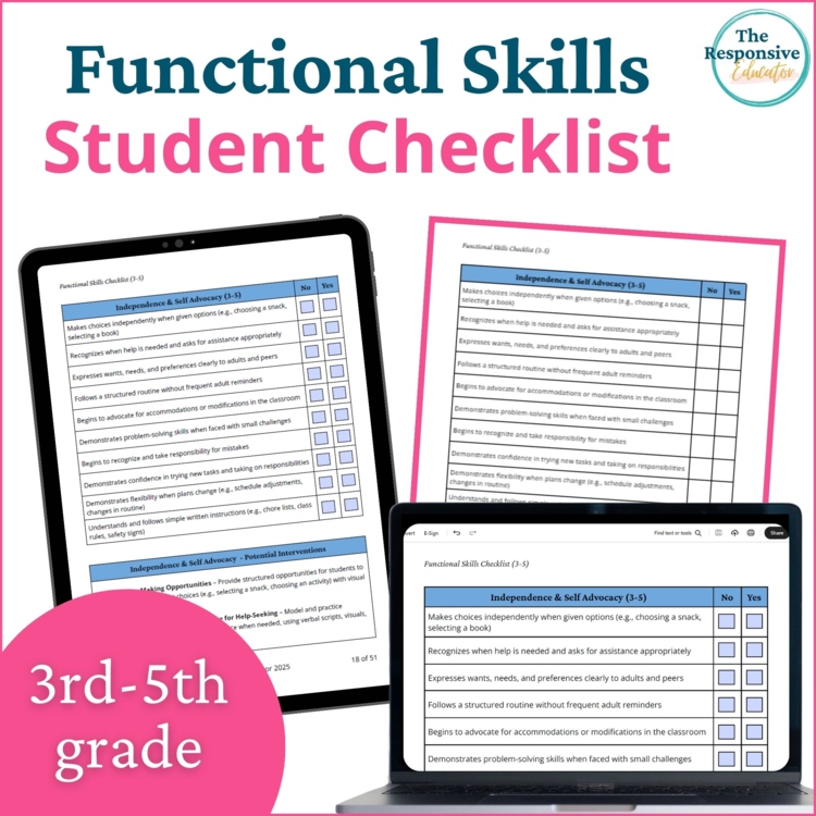Functional Life Skills Checklist, IEP Goals & Interventions Grades 3–5
