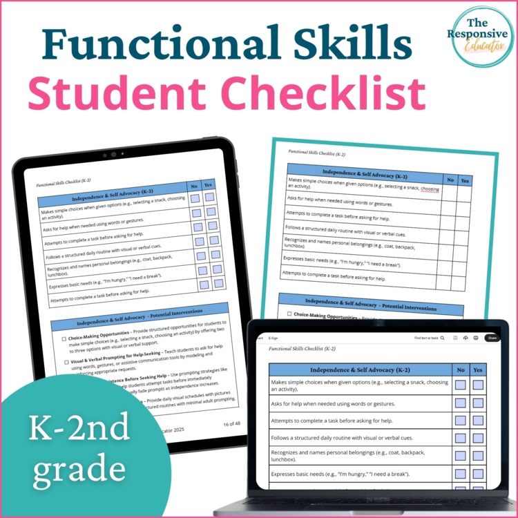 Functional Life Skills Checklist, IEP Goals & Interventions K–2
