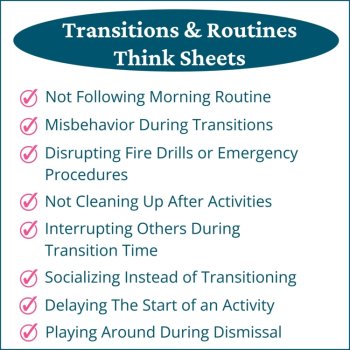 Transitions and Routines Student Behavior Reflection Think Sheets Elementary, image 2