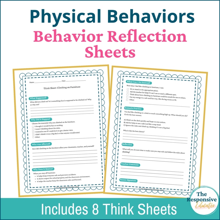 Unsafe Physical Behaviors Student Behavior Reflection Think Sheets Elementary