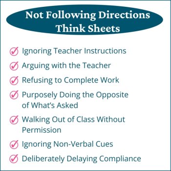 Not Following Directions Student Behavior Reflection Think Sheets Elementary, image 2