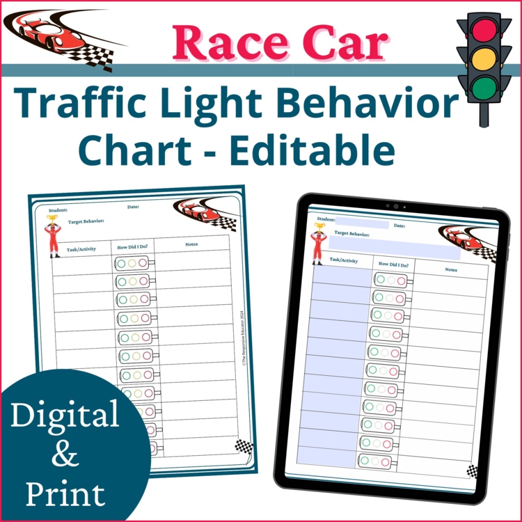 Race Car Red Yellow Green Behavior Charts | Behavior Traffic Lights Editable