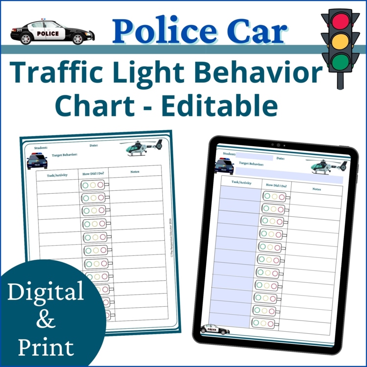 Police Car Red Yellow Green Behavior Charts | Behavior Traffic Lights Editable